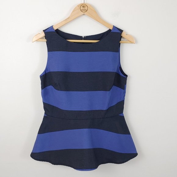 Banana Republic Tops - Banana Republic Navy and Blue Stripe Sleeveless Peplum Top size 4 NWT